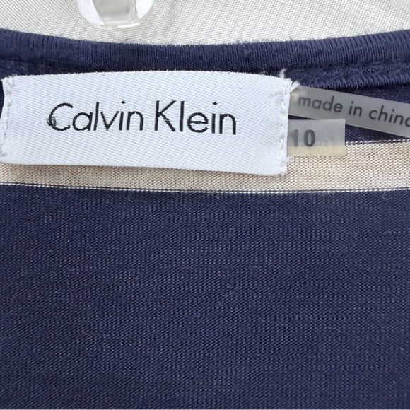 Calvin Klein Navy and White Striped Long Sleeve Wrap Dress - Picture 7 of 8